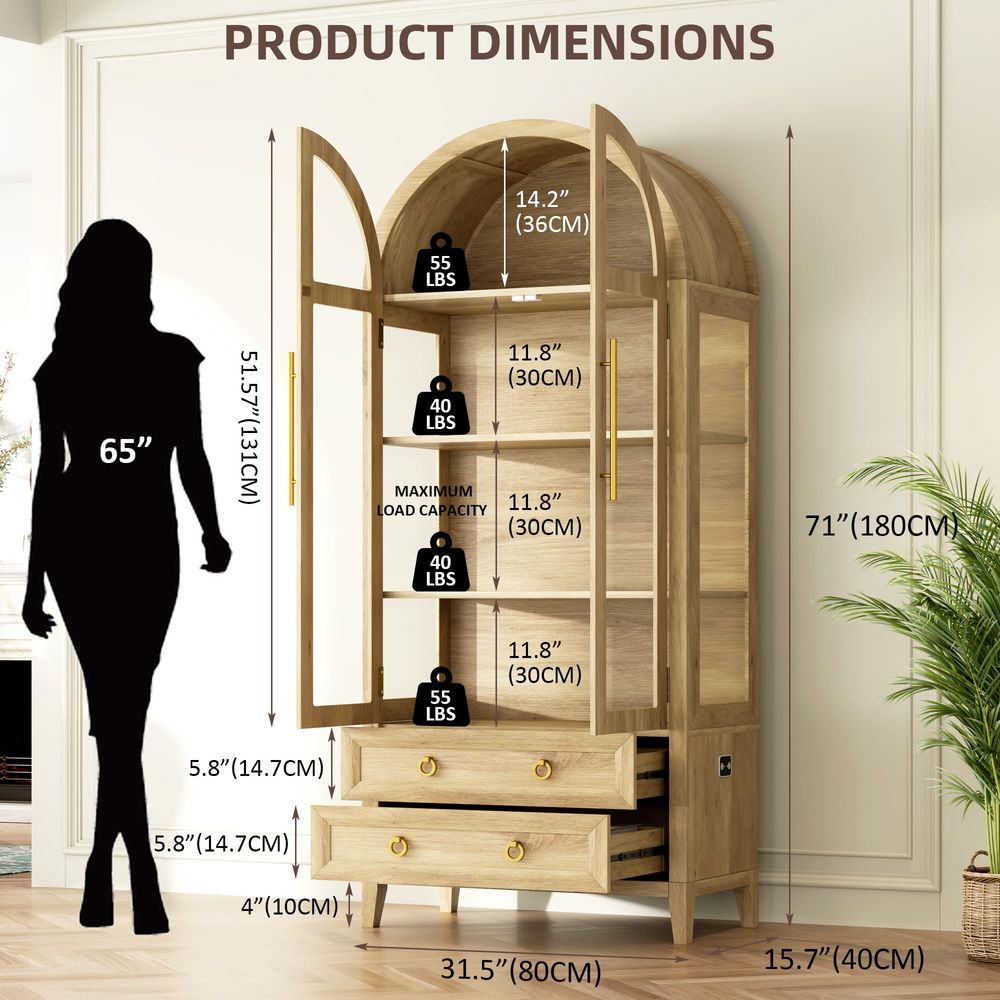 71 Arched Curio Cabinet with G - огляд і ціна Lighting