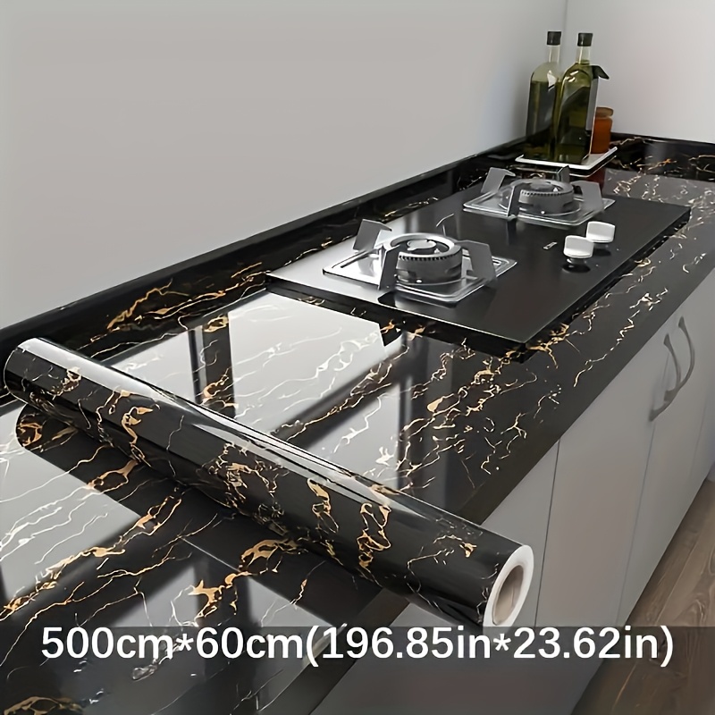 1pc Luxury Black Marble Wallpa - огляд і ціна Kitchen